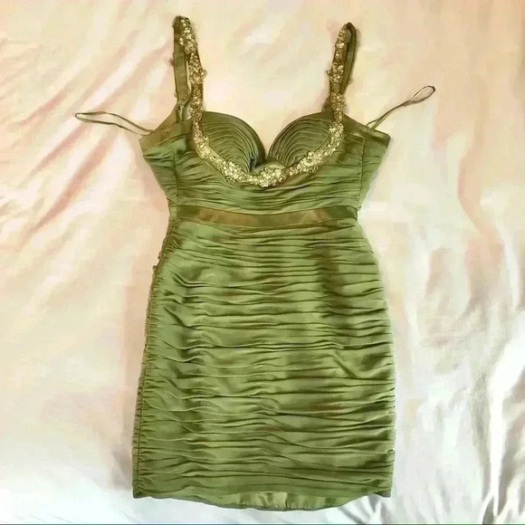 Green Ruched Mini Dress - Picture 4 of 8